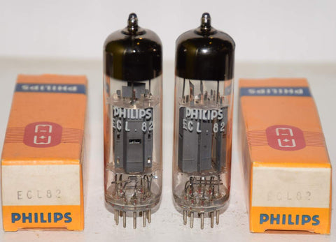 (!!!) (2nd Best Pair) ECL82=6BM8 Philips Mullard UK NOS 1969 same date codes (1.7/31.5ma and 1.7/35ma)