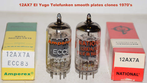 (!!) (Best Value Pair) ECC83=12AX7 EI Yugo Telefunken NOS smooth plates clone rebranded Amperex and National (1.2/1.2ma and 1.2/1.3ma)