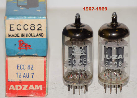 (!!!!!) (Recommended Pair) ECC82=12AU7 Pope and Adzam Holland 1967-1969 (11.2/10.4ma and 11.8/11.4ma) (sweet sound)