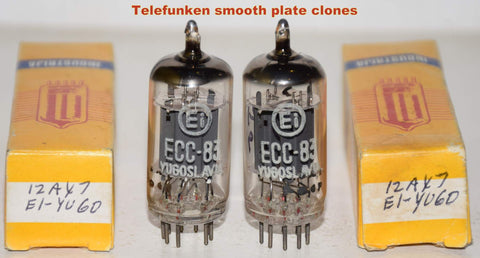 (!!!) (BEST VALUE PAIR) 12AX7=ECC83 EI Yugoslavia Smooth Plate (Telefunken clones) 1970's 1-3% matched (1.4/1.4ma and 1.5/1.3ma) (Closely matched) (phono-grade, preamp)