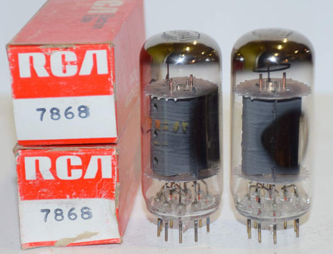 (!!!) (Recommended Pair) 7868 RCA gray plate NOS 1970 era (48ma and 48.5ma) (can match a quad with another RCA pair)