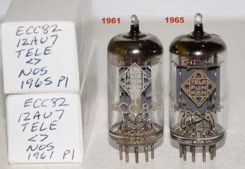 (!!!!) (Best Overall Pair) ECC82=12AU7 Telefunken Germany <> Bottom smooth plates NOS 1961-1965 very good printing (9.8/10.9ma and 9.8/10.4ma) 1-5% matched