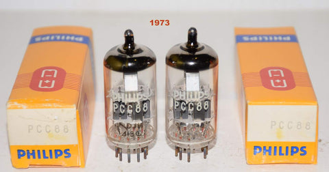 (!!!!) (Recommended Pair) PCC88=7DJ8 Philips Holland NOS 1973 (12.4/10.5ma and 11.0/10.6ma) (Similar sound to 6DJ8 Holland) (sweet sound)