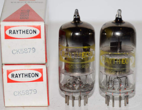 (!!) (Recommended Pair) 5879 RCA branded Raytheon triple mica D getter NOS 1960's (1.4ma and 1.4ma)