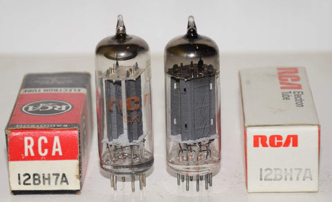 (!!!!) (Good Value Pair) 12BH7A RCA gray plates NOS and like new 1970's (10.6/11.0ma and 12.0/10.0ma) (close Gm) (Art Audio, Manley Mac, VTL)