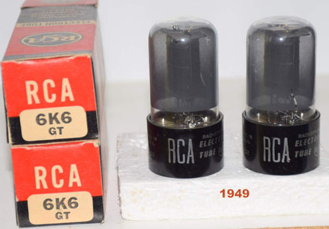 (!!) (2nd Best Pair) 6K6GT RCA NOS coated glass 1949 (38ma and 40ma)