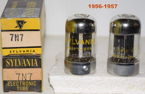 (!!!!!) (Best Overall Pair) 7N7 Sylvania chrome top NOS 1956-1957 1-3% matched (8/9ma and 8.6/8.4ma) (best 6SN7 sub using adapter sockets)