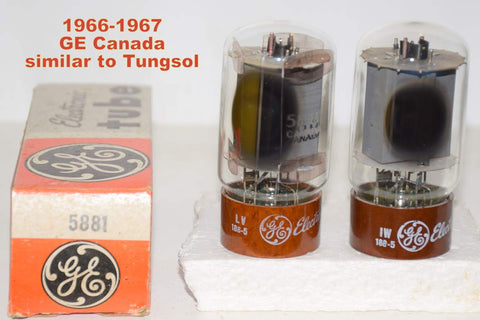(!!!!!) (Recommended Pair) 5881 GE Canada NOS 1966-1967 (65.2ma and 68.5ma) (same build as Tungsol)