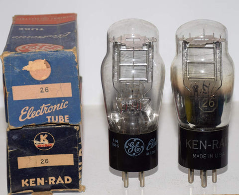(!!!) (Recommended Pair) 26 GE and Ken Rad NOS same build 1940's (3.9ma and 4.0ma)