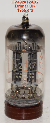 (!!!!) (Single 1955 era) CV492=12AX7 BRIMAR England NOS black ribbed plates 