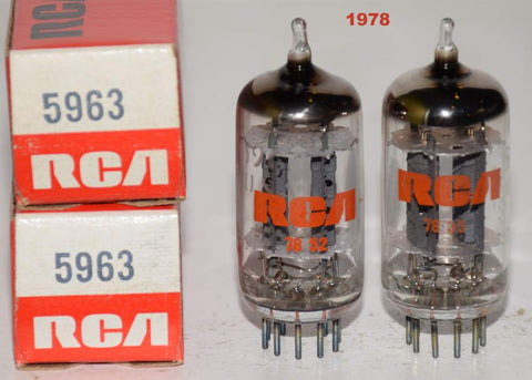 (!!) (BEST GE Pair) 5963 GE branded RCA NOS ribbed plates 1978 (12.2/13.0ma and 12.4/13.6ma)