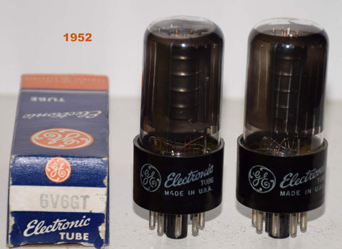(!!!!) (Best Value Pair) 6V6GT GE coated glass NOS 1952 same date codes (56ma and 59ma)