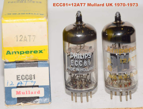 (!!!!!) (BEST Pair) ECC81=12AT7 Mullard UK NOS 1970-1973 (9.0/9.2ma and 8.8/9.8ma)