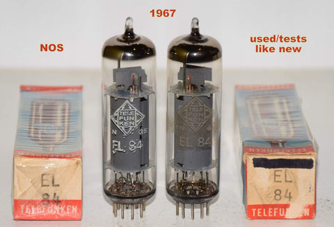 (!!!!!) (Best Pair) EL84 Telefunken Germany <> bottom NOS and used/tests like new 1967 (50ma and 52ma)