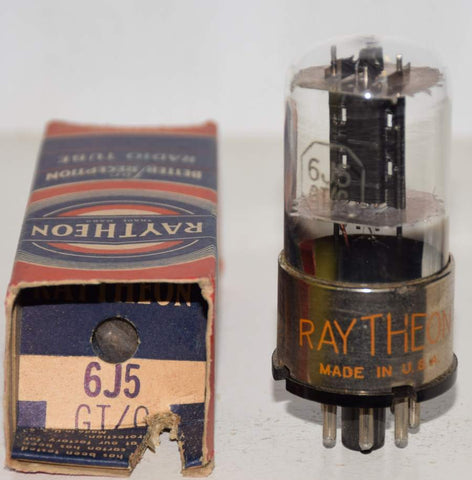 6J5GT Raytheon NOS 1940's small hairline crack in base (6.4ma)