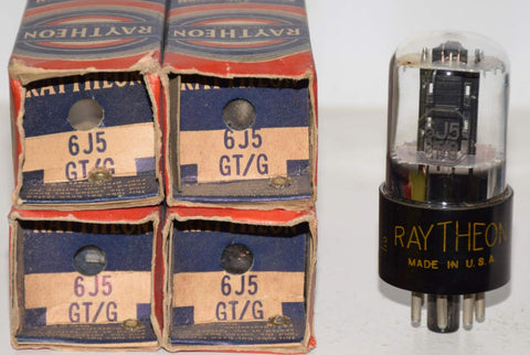 (!!!!!) (Set of 4) 6J5GT Raytheon black ribbed plate NOS 1950 era (set of 4 tubes between 7-10ma)