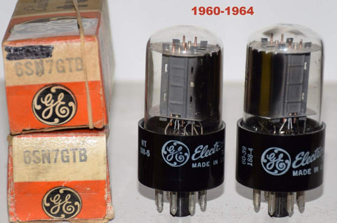 (!!!!) (Good Value Pair) 6SN7GTB GE NOS and like new 1960-1964 (7.0/7.8ma and 7.0/6.8ma)