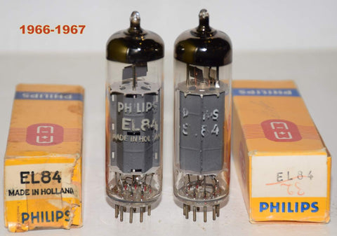 (!!!) (Best Value Pair) EL84 Philips Holland NOS made in Wien, Austria NOS 1966-1967 (54.4ma and 53.5ma)