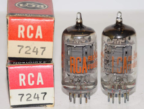 (!!) (BEST PAIR) 7247=12DW7 GE tall gray ribbed plates rebranded RCA NOS 1965-1966 (1.0ma and 10.2ma and 1.0/10.0ma) 1-2% matched