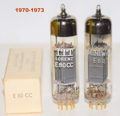 (!!!) (Recommended Pair) E80CC=6085 ITT NOS and Philips Miniwatt SQ Holland like new 1970-1973 (6.8/8.0ma and 7.9/8.0ma) (Highest mA and Gm)