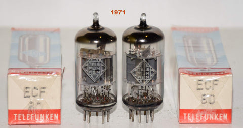(!!!!!) (Best Pair #1) ECF80=6BL8 Telefunken Germany <> bottom NOS 1971 (11.2/10ma and 11.2/9ma) (best sound)