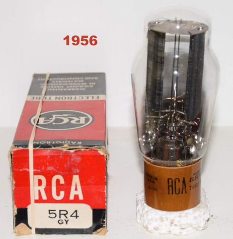 (!!) (SINGLE) 5R4GY RCA brown base NOS 1956 slightly tiled glass (48/40 and 52/40)