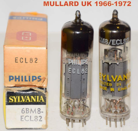 (!!!) (BEST MULLARD PAIR) ECL82=6BM8 Mullard UK branded Philips and Sylvania NOS 1966-1972 (2.2/2.5ma and 32/32ma)