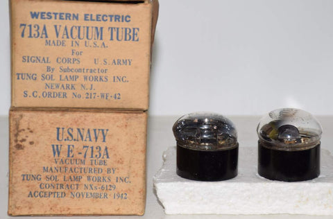 (!!!) (Recommended Pair) 713A Western Electric by Tungsol NOS 1942-1943 (6.6ma and 6.9ma) (713A = 717A with black base)