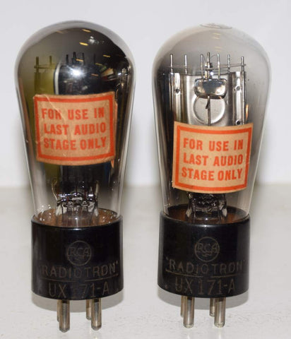 (!!) (Recommended Pair) UX-171A RCA Balloon used/very good 1930's (23.8ma and 27ma)