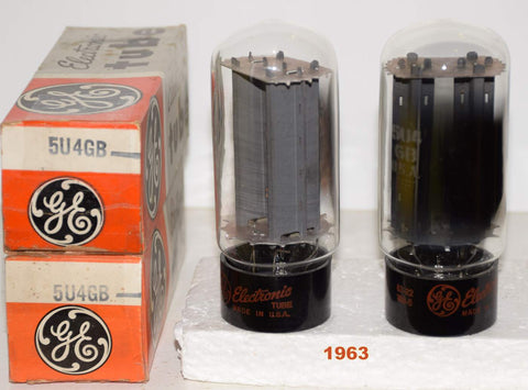 (!!!!) (Best Pair 1963) 5U4GB GE NOS 1963 same date codes (60-62/40 and 60-60/40 x 2 tubes)