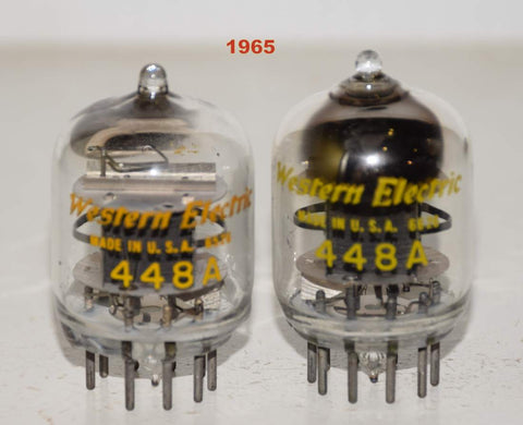 (!!!) (Best Pair #4) 448A Western Electric tipped top used/tests like new 1965 (26.4ma and 26.8ma)