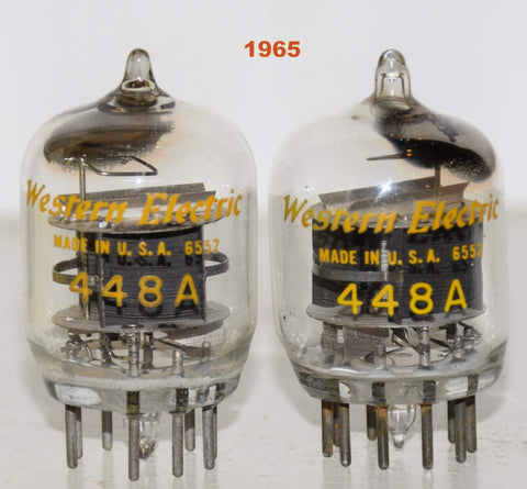 (!!!) (Best Pair #2) 448A Western Electric tipped top used/test like new 1965 (34ma and 35ma)