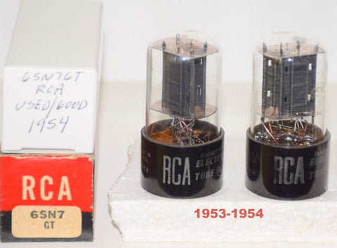 (!!!) (Best Value Pair) 6SN7GT RCA NOS and used/very good 1953-1954 same build (7.0/8.5ma and 6.6/7.6ma)