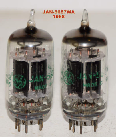 (!!!!!) (Best Pair) JAN-5687WA GE black plates like new 1968 (33.5/36.5ma and 35.0/34.2ma) (Highest Ma and Gm)