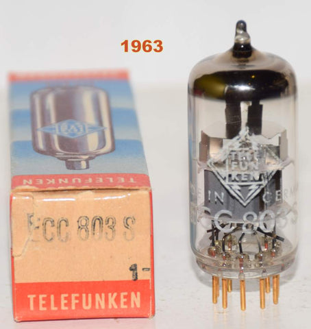 (!!!!) (Best Single #2) ECC803S=12AX7 Telefunken Ulm Germany <> bottom NOS 1963 (1.1/1.0ma and Gm=1600/1500) 1-5% section balance
