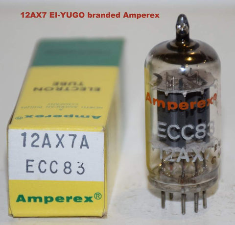 (!!) (Best Value Single) ECC83=12AX7 EI Yugo Telefunken smooth plates clone 1973 era branded Amperex NOS 1985 (1.2/1.2ma and Gm=1700/1800)