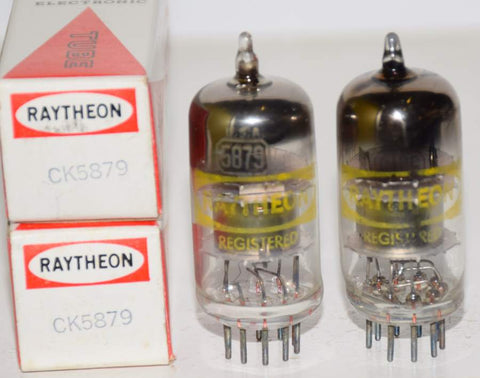 (!!) (Recommended Pair) 5879 RCA branded Raytheon triple mica D getter NOS early 1960's (1.8ma and 1.5ma)