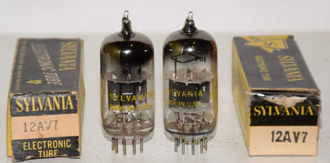 (!!!) (Best Pair 1956) 12AV7 Sylvania black plates D getter NOS 1956 same date codes (19.6/20.2ma and 20.8/20.5ma) 1-3% matched