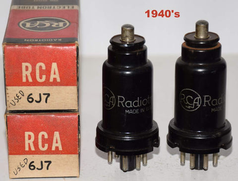 (!!!) (1 Pair) 6J7 RCA Radiotron used/good 1940's (1.7ma and 1.8ma)