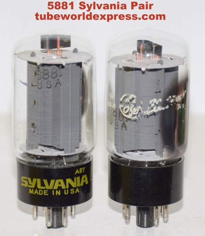 (!!!) (Recommended Pair) 5881 Sylvania black base NOS 1970's same build (65ma and 67ma)