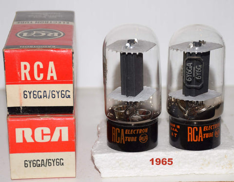 (!!) (Best RCA Pair) 6Y6GA RCA clear top black plate 1965 (67.5ma and 68ma)