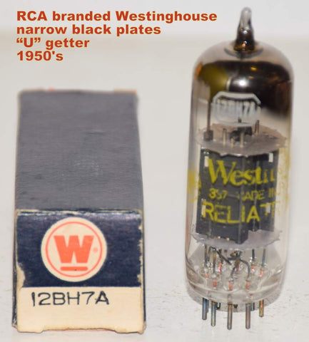 (!!!!) (Single 1950's) 12BH7A RCA branded Westinghouse narrow black plates NOS 