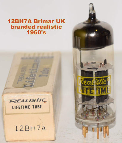 (!) (Single) 12BH7A Brimar England branded Realistic black ribbed plates gold pins NOS 1960's (8.5/6.6ma)