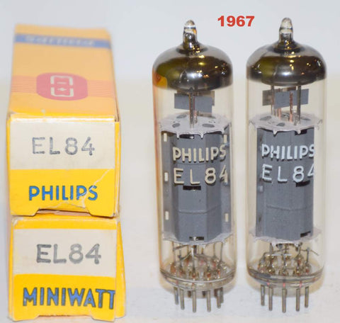 (!!!!!) (BEST PAIR for the money) EL84 Philips Ei Yugo NOS 1967 same date codes (45.2ma and 46.8ma) (same internal build  and sound as EL84 Holland 1960's)