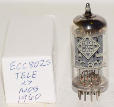 (!!!!) (Best Single #2) ECC802S=12AU7 Telefunken Germany <> bottom NOS 1960 good printing (10.4ma and 11.0ma) (close Gm) (oldest single)