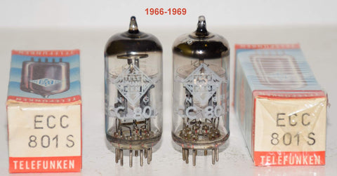 (!!!!!) (Best Pair) ECC801S=12AT7 Telefunken Germany <> bottom NOS triple mica 1966-1969 (9.8/9.6mA and 9.2/9.6mA) (1-2% matched)