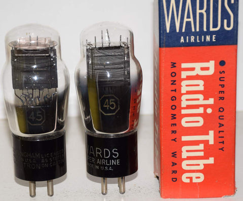 (!!!!!) (Best Pair #2) 45 RCA branded Wards NOS 1940's and RCA engraved base like new 1930's (36ma and 32ma) (Highest mA and Gm)
