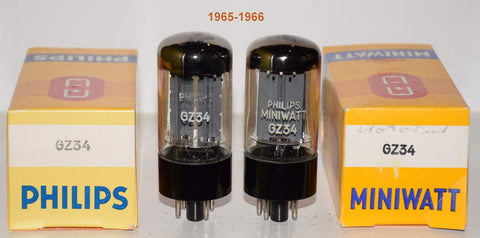 (!!!!!) (Best Pair #2) GZ34 Philips Miniwatt and Philips Mullard UK NOS 1965-1966 (57-58/40 and 58-58/40) (2nd best sound to fat base Mullard)