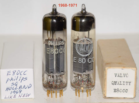 (!!!) (Recommended Pair) E80CC=6085 Philips Holland like new and Valvo NOS 1968-1971 (5.5/6.5ma and 5.6/6.2ma)