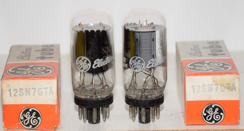 (!!!!) (Best Pair) 12SN7GTA GE coin-base side getter NOS 1980 (10.4/10.8ma and 10.4/10.0ma) (same Gm)